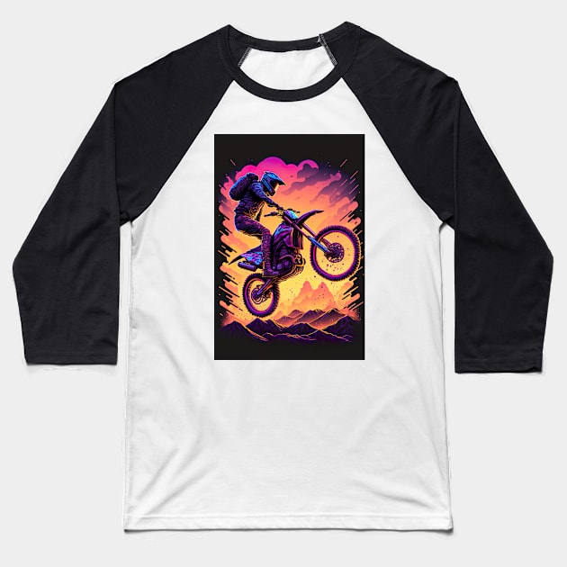 Cyber Future Dirt Bike With Neon Colors Baseball T-Shirt by KoolArtDistrict